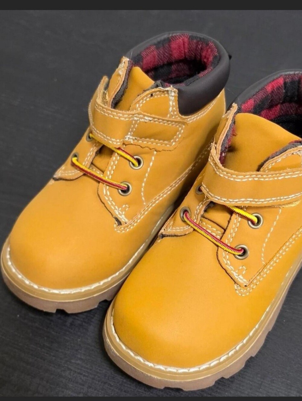 Falls Creek Kids Wheat Brown Work-Style Boots with Hook-and-Loop Strap